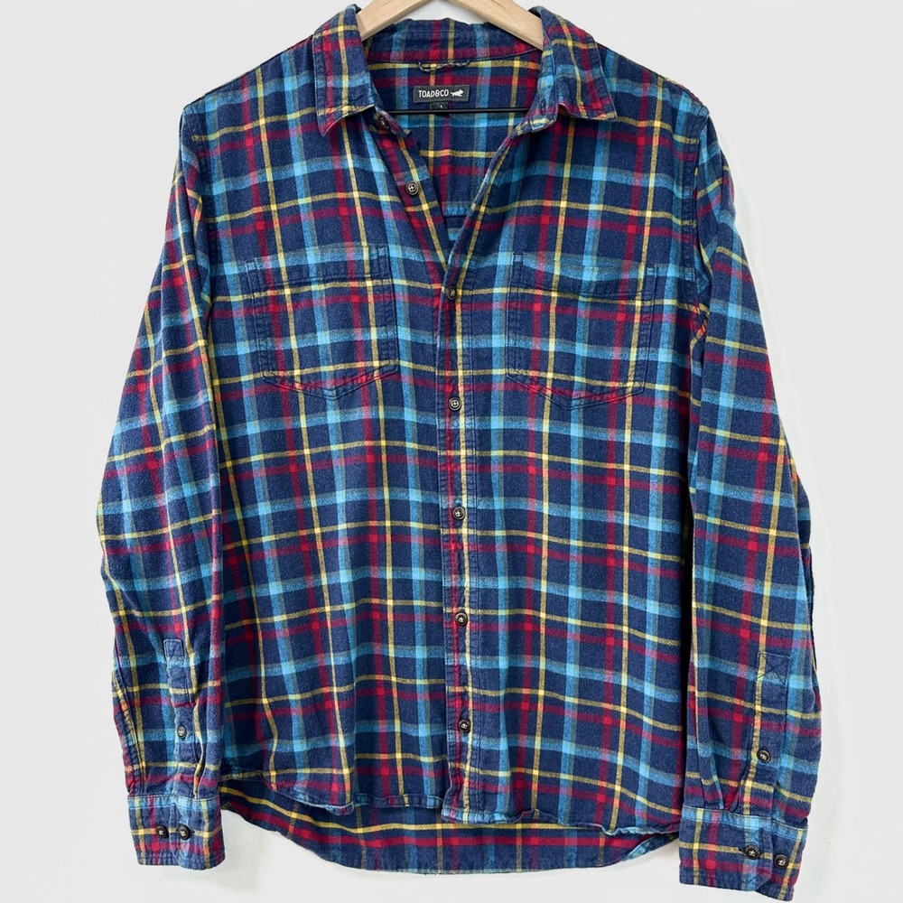 HORNY TOAD‎ & CO Flannagan Shirt Men's M Blue Plaid Flannel 100% Organic Cotton